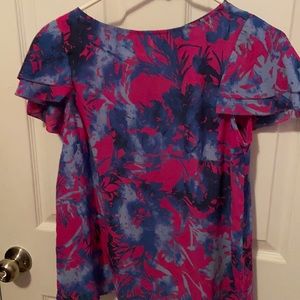 Banana republic flutter sleeve pink/blue blouse